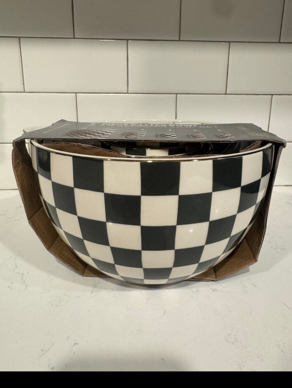 Thyme & Table 5-Piece Batter Bowl & Measuring Cup Set - Black and White Check